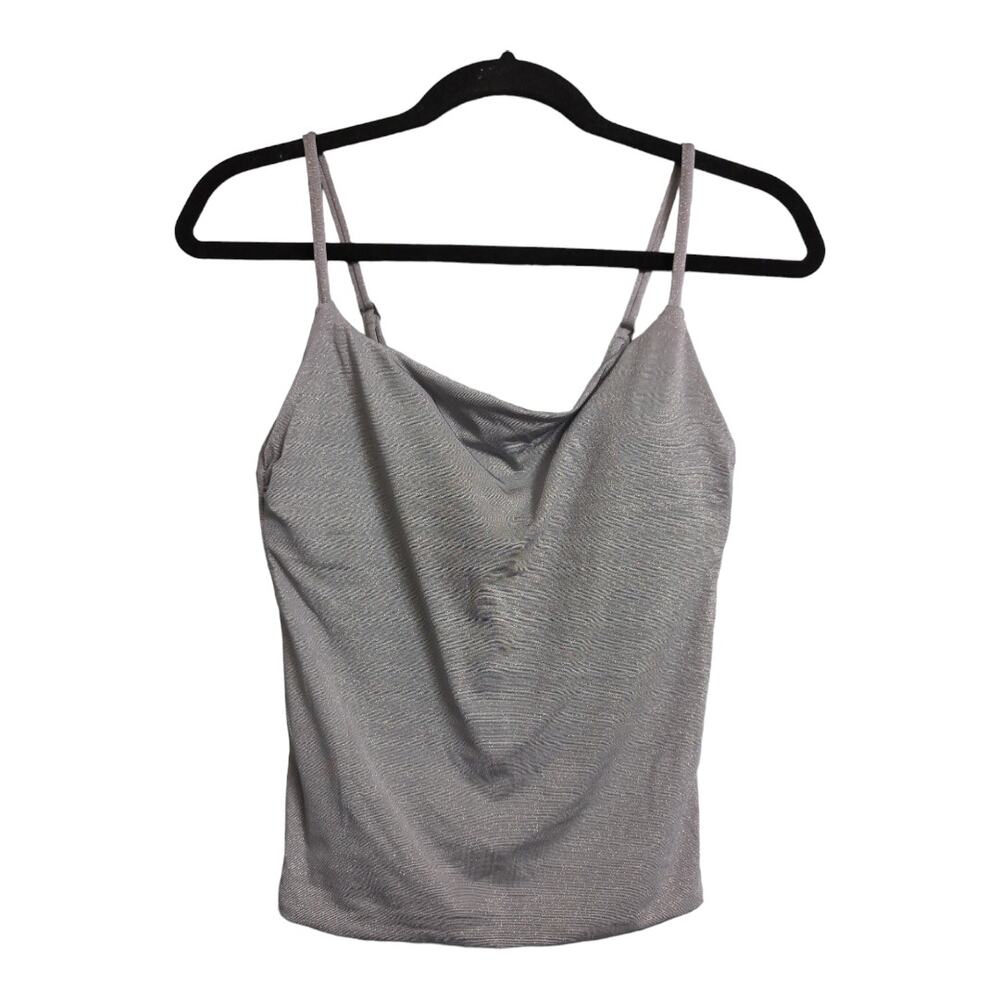 Andie Longline Tank Silver Swimwear Bathing Suit Tankini Bikini Shimmer Sz M New